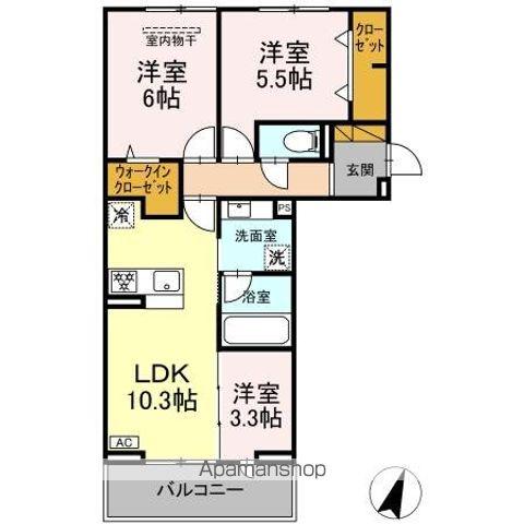 リシェスみのり台 A・B・C A棟(3LDK/2階)の間取り写真