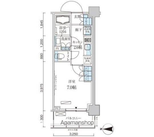 パークアクシス菊川ステーションゲート(1K/2階)の間取り写真
