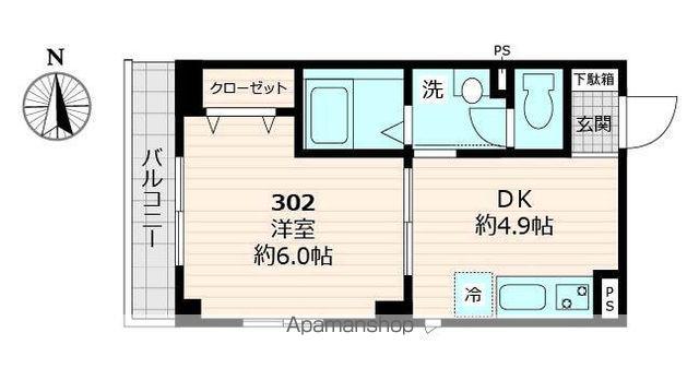 プラカーサ(1DK/3階)の間取り写真