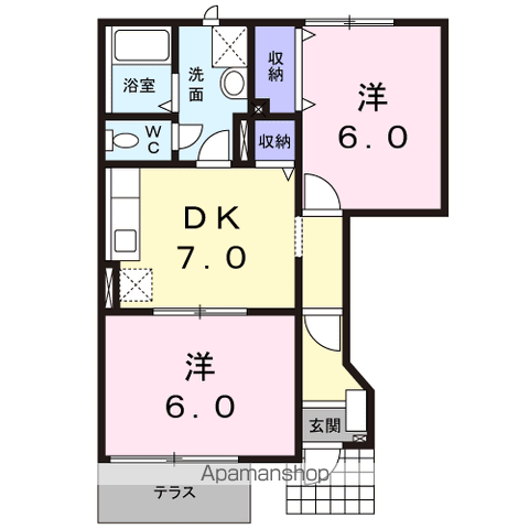 NEWエクセル弐番館(2DK/1階)の間取り写真