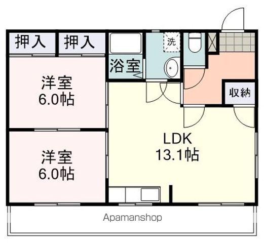 アルカディア萩(2LDK/1階)の間取り写真