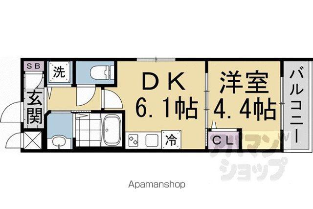 ベラジオワールドアイ京都円町(1DK/2階)の間取り写真