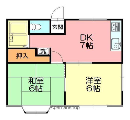 レインボー湘南A(2DK/1階)の間取り写真
