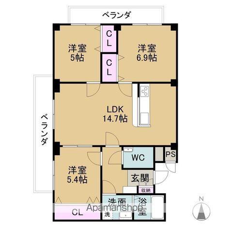 ロイヤル芝原南館(3LDK/2階)の間取り写真