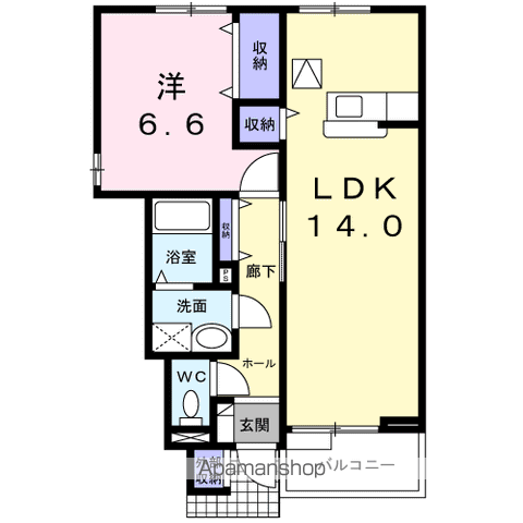 シンキメーラB(1LDK/1階)の間取り写真
