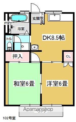 グリューネ・ハイム(2DK/1階)の間取り写真
