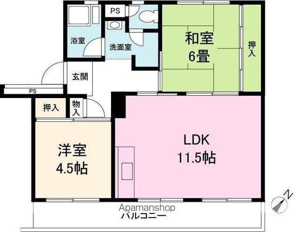 大麻東町団地4号棟(2LDK/4階)の間取り写真