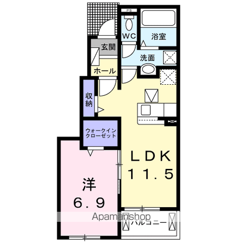 エレガンスKM(1LDK/1階)の間取り写真