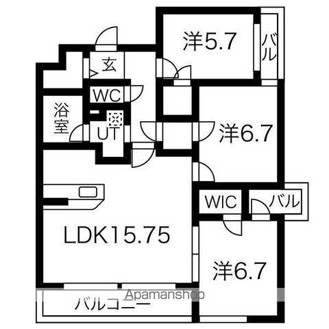 ユング城山(3LDK/3階)の間取り写真