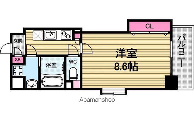 ラムール谷町(1K/3階)の間取り写真