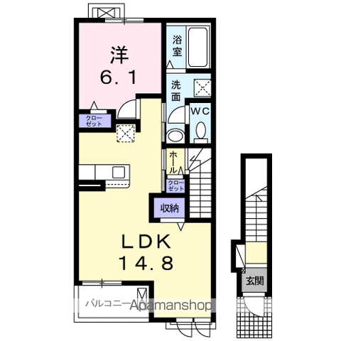 ラ・ヴィエルジュ(1LDK/2階)の間取り写真