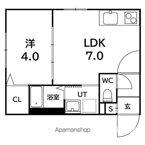 ラフィーネ発寒南Ⅱ(1DK/4階)の間取り写真