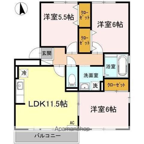 グランドヒルB棟(3LDK/2階)の間取り写真