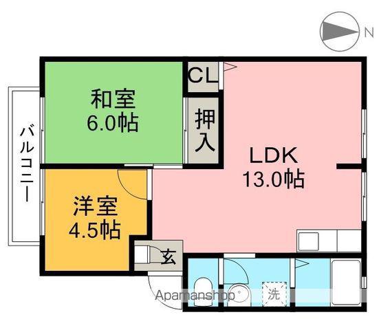 サンビレッジれんげ草 A棟(2LDK/2階)の間取り写真