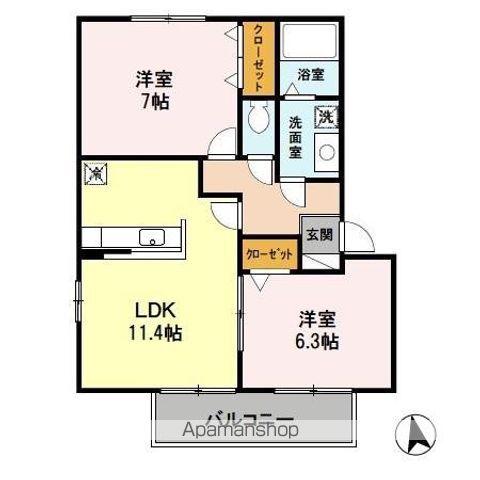 リビングタウン狭山池 D棟(2LDK/2階)の間取り写真