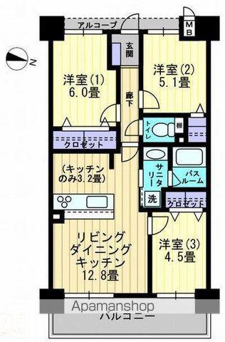 アルファライフ松島公園Ⅱ(3LDK/6階)の間取り写真