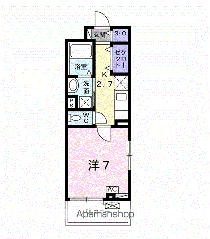 ホワイトセイルⅡ(1K/2階)の間取り写真