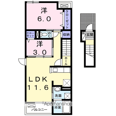 サンライズネクストB(2LDK/2階)の間取り写真