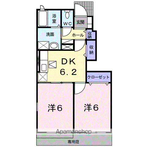 コートジュネスⅡ(2DK/1階)の間取り写真