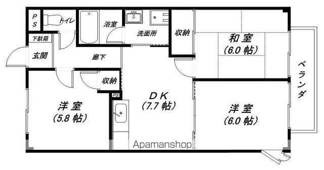 サラナフラット(3DK/2階)の間取り写真
