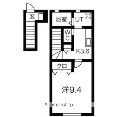 ワンリッチ金ヶ崎B(1K/2階)の間取り写真