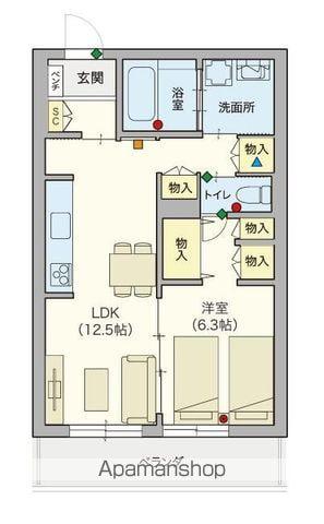 シニア限定ヘーベルVILLAGE西国分寺キルシュブリューテ(1LDK/1階)の間取り写真