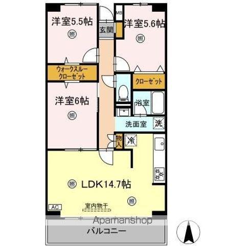 ルーチェ緑が丘B棟(3LDK/2階)の間取り写真