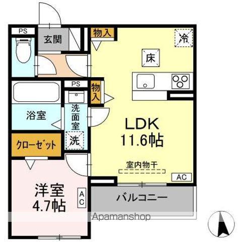 セレスティア福光西 イースト(1LDK/1階)の間取り写真