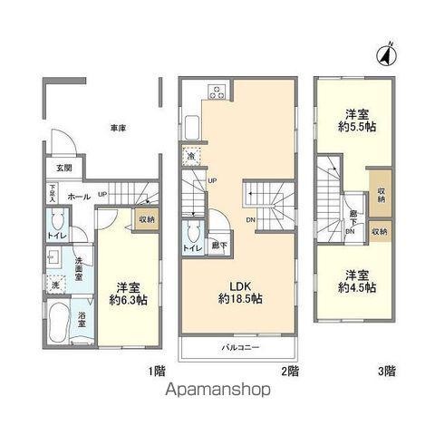 西武鉄道拝島線 東大和市駅 徒歩10分 3階建 築2年(3LDK)の間取り写真