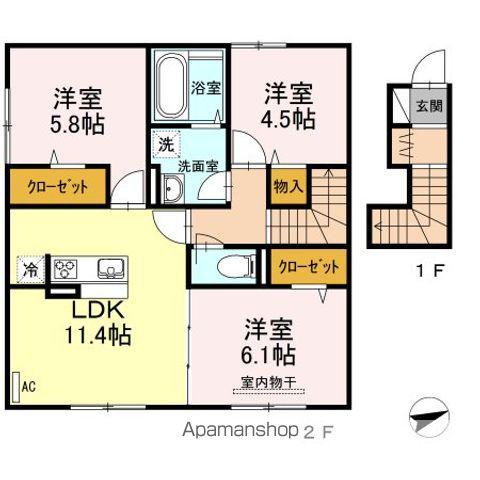 カーサ ビアンカ(3LDK/2階)の間取り写真