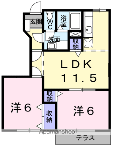ソレアードフジサキⅡ(2LDK/1階)の間取り写真