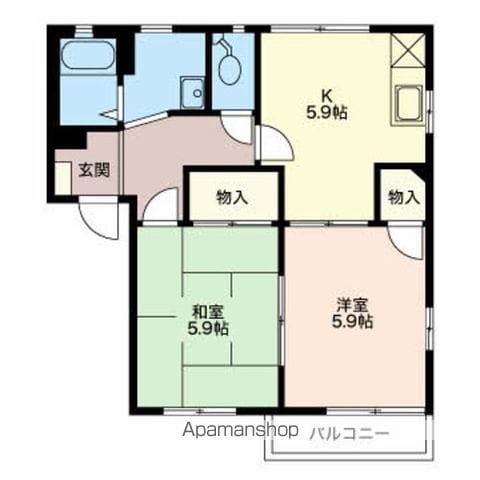 富貴原ハイツABC棟(2K/1階)の間取り写真