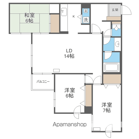 アルファコート山の手Ⅱ(3LDK/4階)の間取り写真
