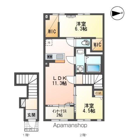 グリーンコート 西の原(2LDK/2階)の間取り写真