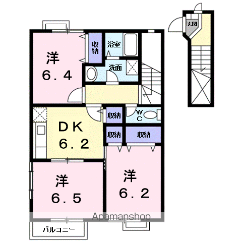 ヒルサイドハウスA(3DK/2階)の間取り写真