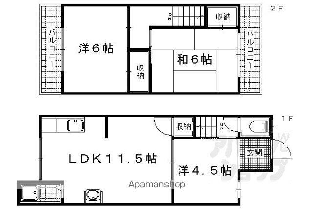 京阪電気鉄道京津線 四宮駅 徒歩19分 2階建 築49年(3LDK)の間取り写真