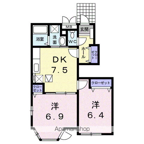 フィオーレ政枝B(2DK/1階)の間取り写真