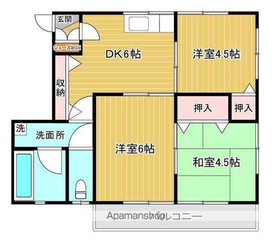 常心ハイツⅡ・Ⅲ・Ⅳ(3DK/1階)の間取り写真