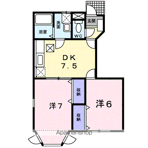 グリーンティエラB(2DK/1階)の間取り写真