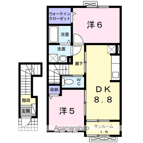 越美北線 越前大野駅 徒歩4分 2階建 築17年(2DK/2階)の間取り写真