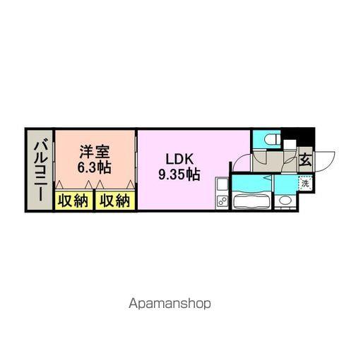 ムーンリバー久留米東町(1LDK/8階)の間取り写真