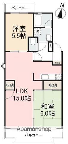 宮脇マンションB棟(2LDK/2階)の間取り写真