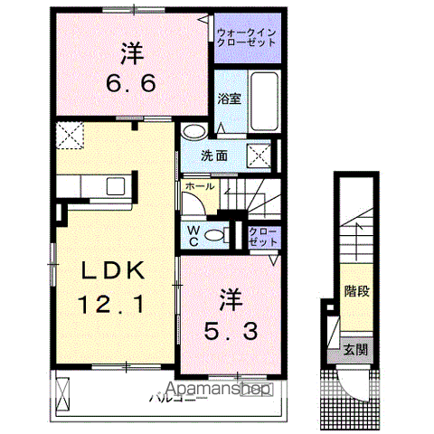 アミティエⅠ(2LDK/2階)の間取り写真