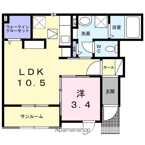 ジャン ノーブル L(1LDK/1階)の間取り写真