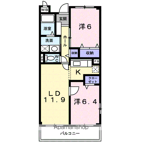 ファインヴァルト(2LDK/2階)の間取り写真