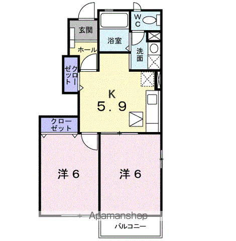 サピーN B(2DK/1階)の間取り写真