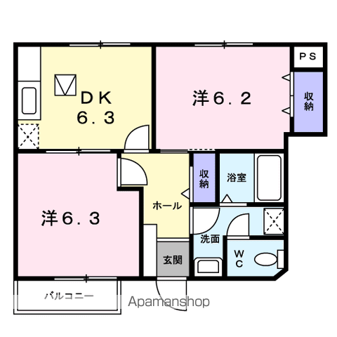 グリーンハイツ横浜Ⅱ(2DK/1階)の間取り写真