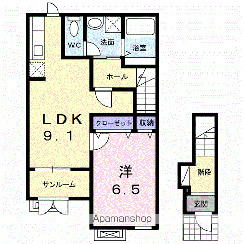 プラシード 1(1LDK/2階)の間取り写真