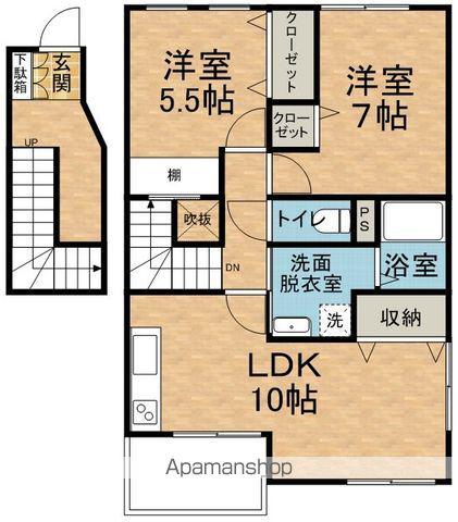 ファミーユ松原B棟(2LDK/2階)の間取り写真
