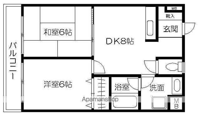 ラフィーヌ水前寺(2DK/6階)の間取り写真